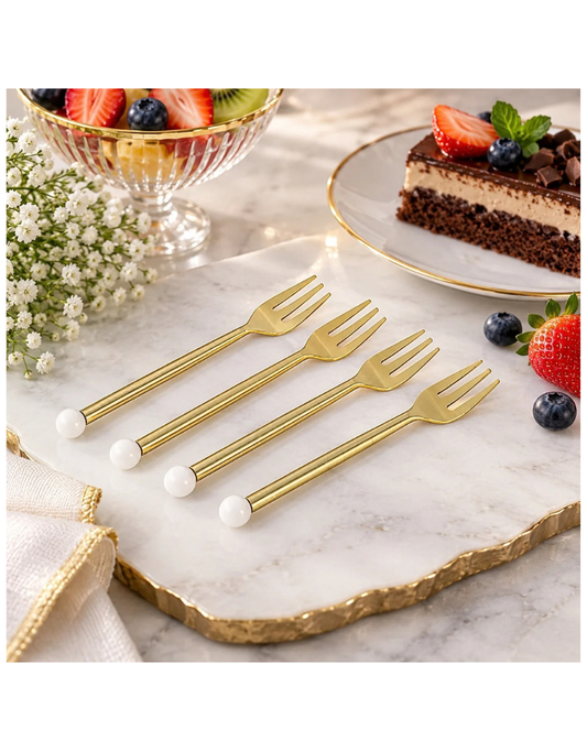 Dessert Forks with Gold White Balls