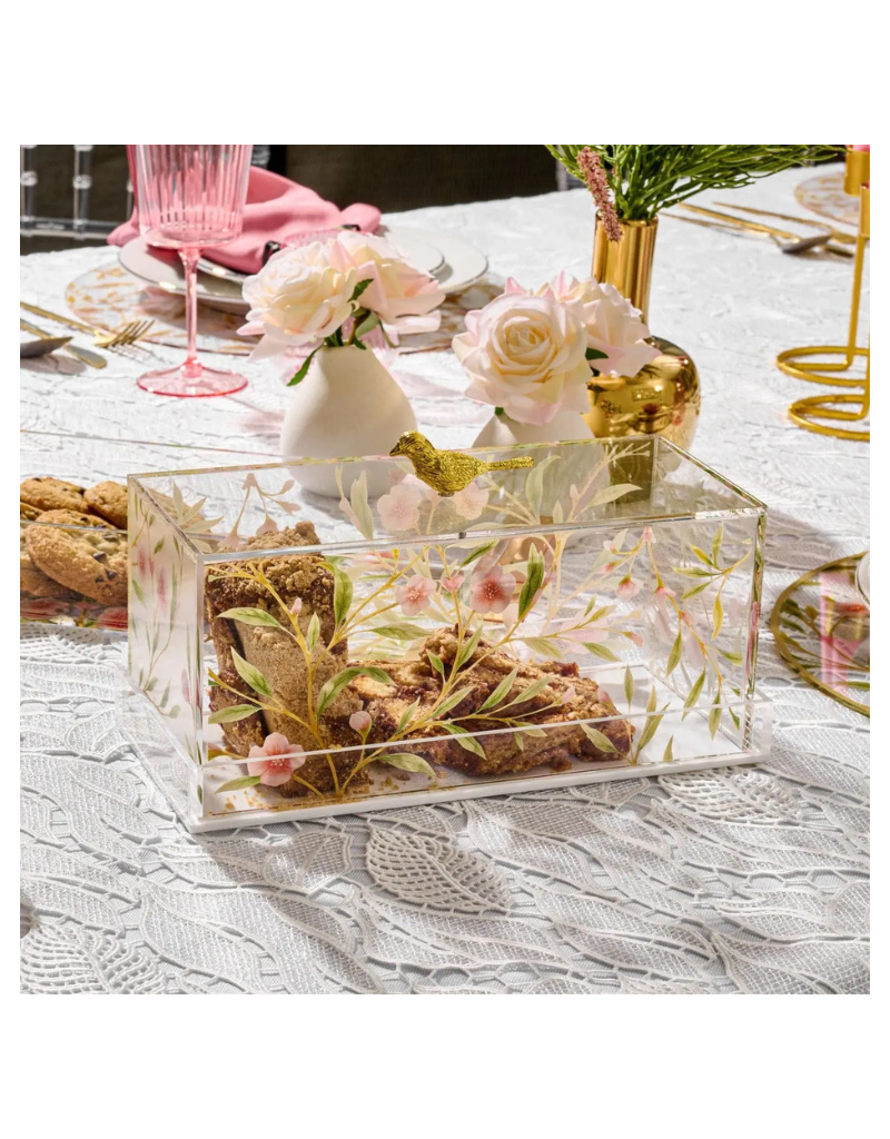 Floral Bird Small Rectangular Cake Dome