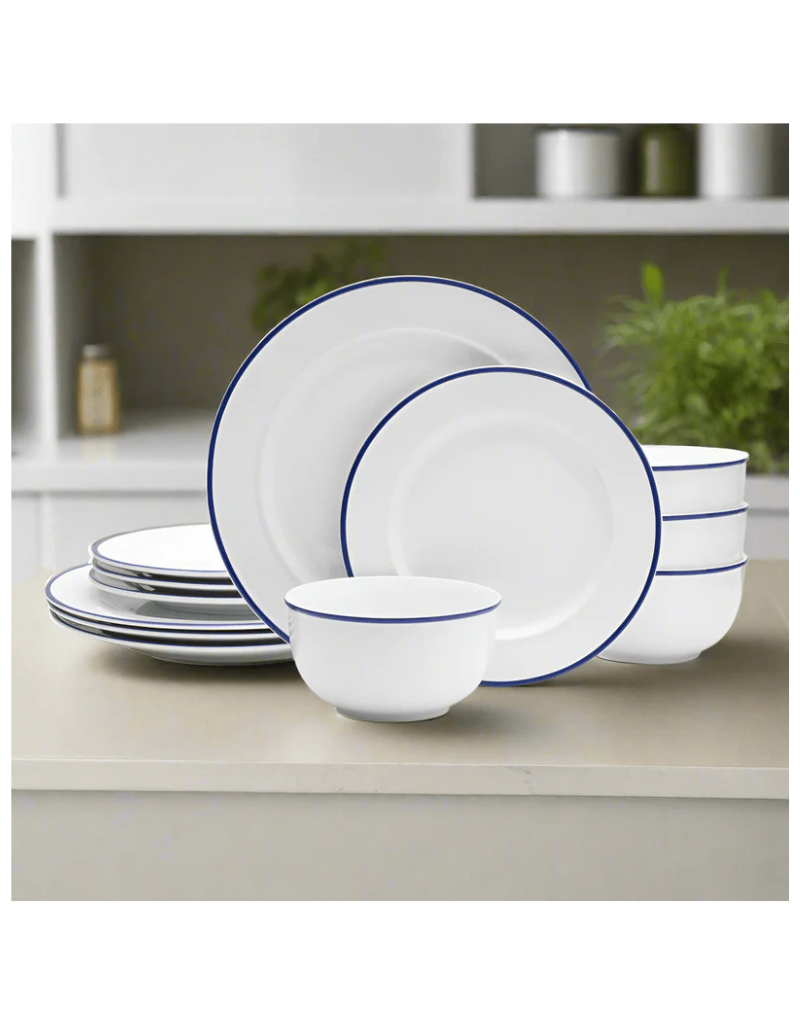 Bistro Blue Band 12pc Porcelain Dinnerware Set