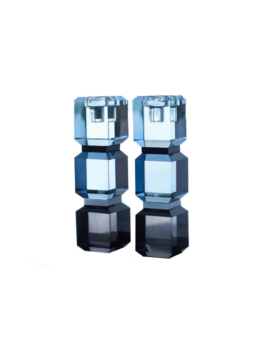 Slate Blue Block Candlesticks