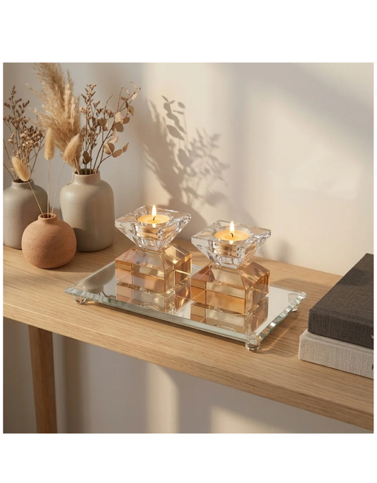 Crystal Tray with Crystal Elegant Candlesticks