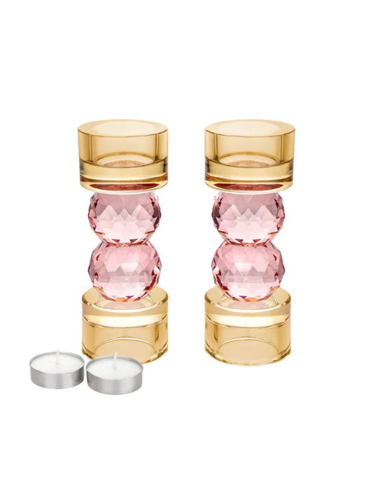 Set of 2 Candle Holders with Pink Ball Detail