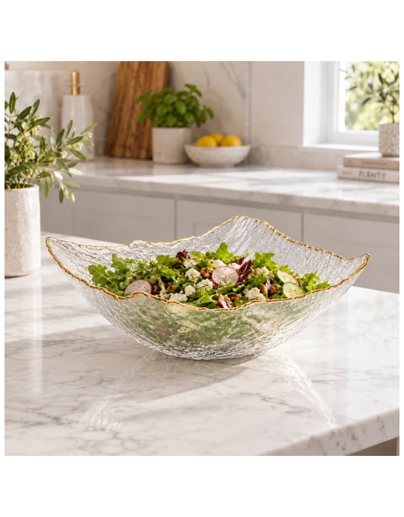 Crushed Glass Large Square Salad Bowl
