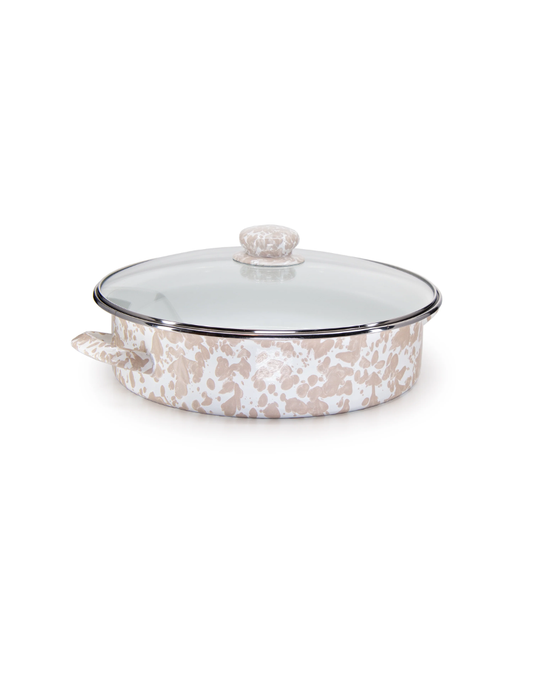 Taupe Swirl Enamelware Swirl Large Saute Pan