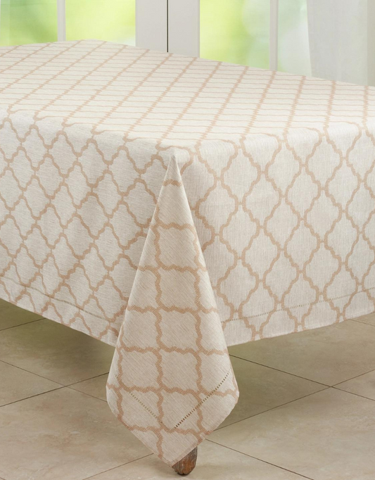 Moroccan Laser Cut Hemstitch Tablecloth - Taupe
