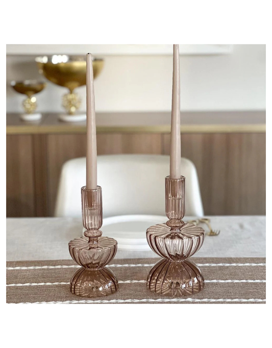 Amber Ribbed Free Form Candle Holder