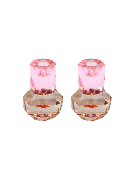 Set of 2 Crystal Candle Holder Pink/Amber