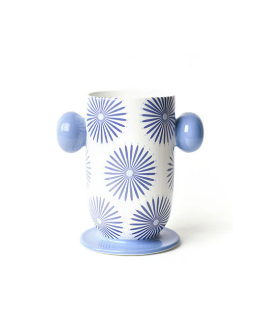 Iris Blue Large Cylinder Vase with Knob Handles