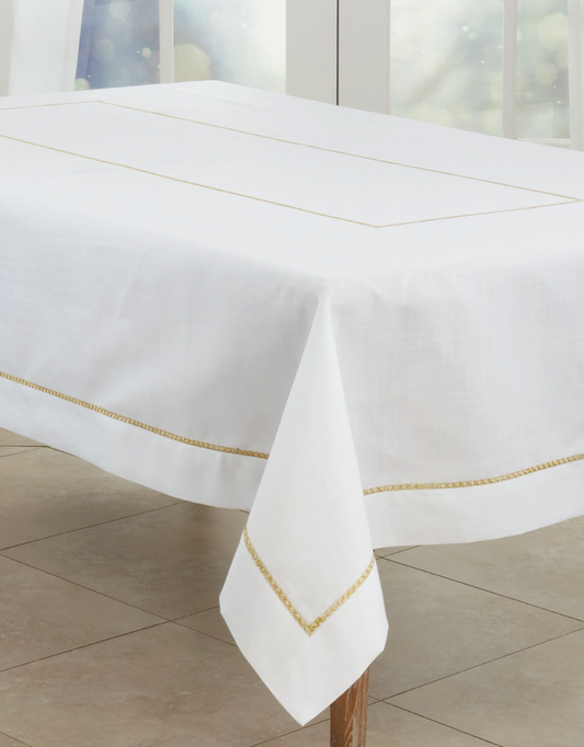 Embroidered Border Tablecloth - Gold