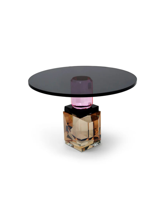 Crystal Cake Plate Black with Amber/Pink Base