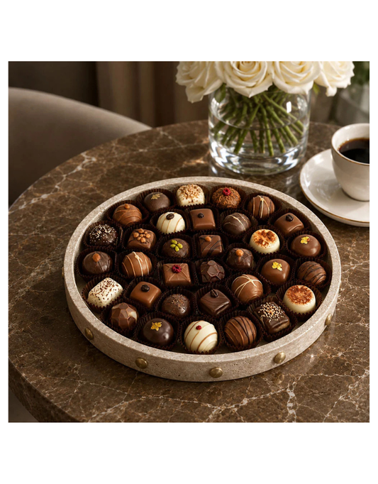 Travertine Round Tray with Gold Studs
