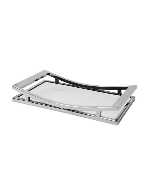 Silver Rectangle Mirror Tray with Silver