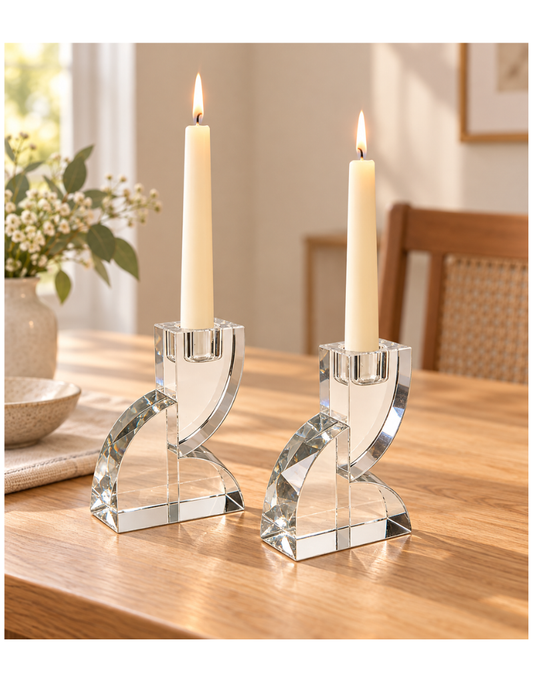 Modern Crystal Arch Candle Holder Set