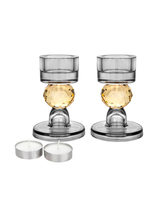Set of 2 Candle Holders with Smoke Ball Detail