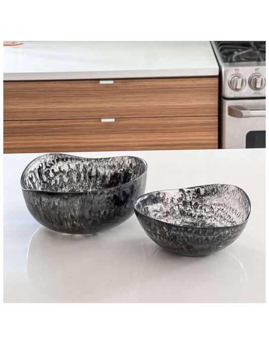 Resin Black Swirl Oval Salad Bowl