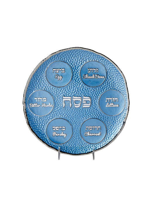 "Blue Pebble" Glass Round Seder Plate