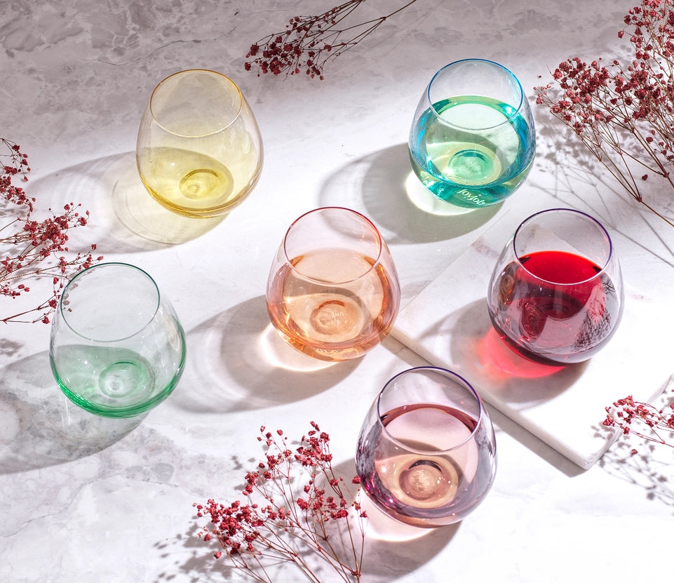 Hue Colored Stemless Wine Glasses