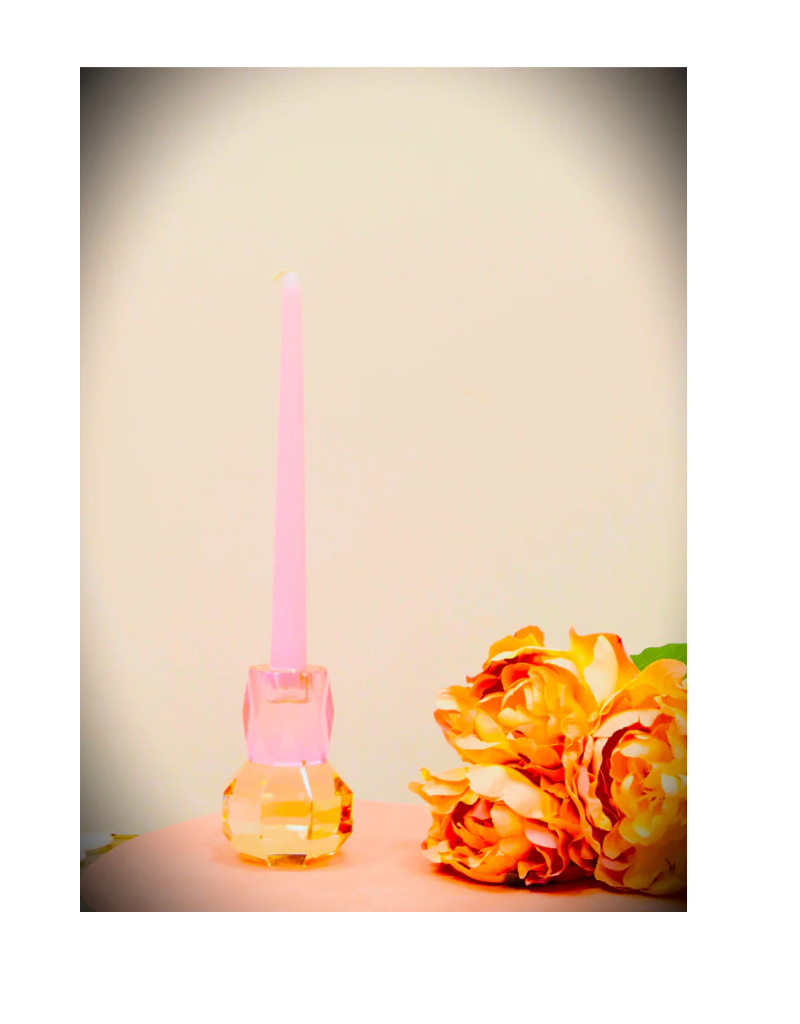 Set of 2 Crystal Candle Holder Pink/Amber