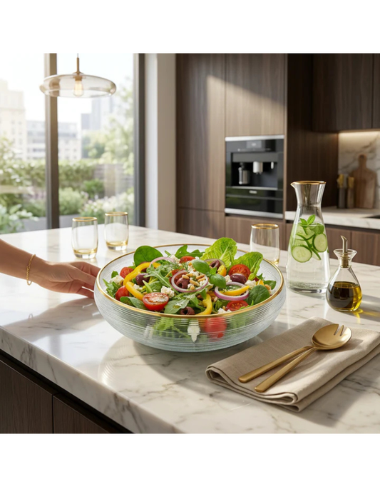 Curved Glass Bowl with Gold Rim