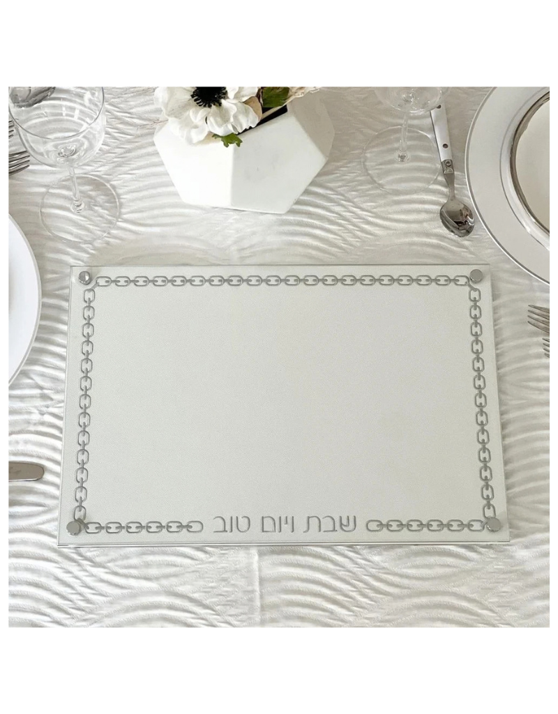 Glass Challah Board with Chain Design Embroidered Leatherette (options)