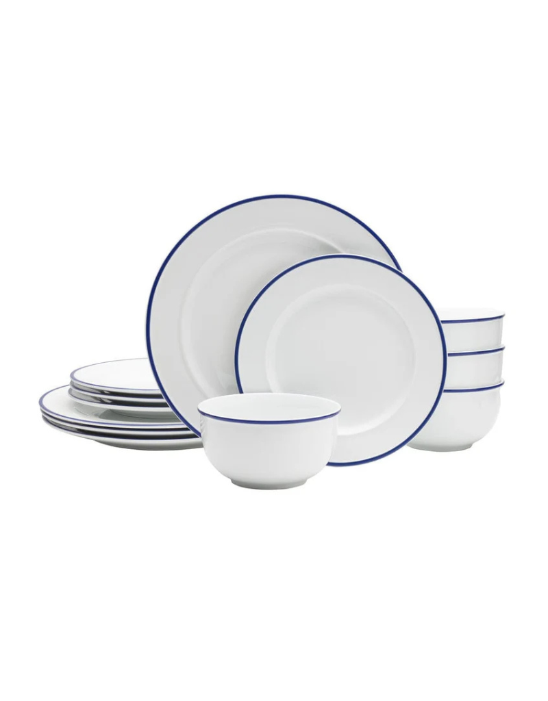 Bistro Blue Band 12pc Porcelain Dinnerware Set