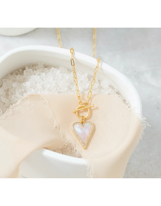Mother of Pearl Pave Heart Toggle Necklace