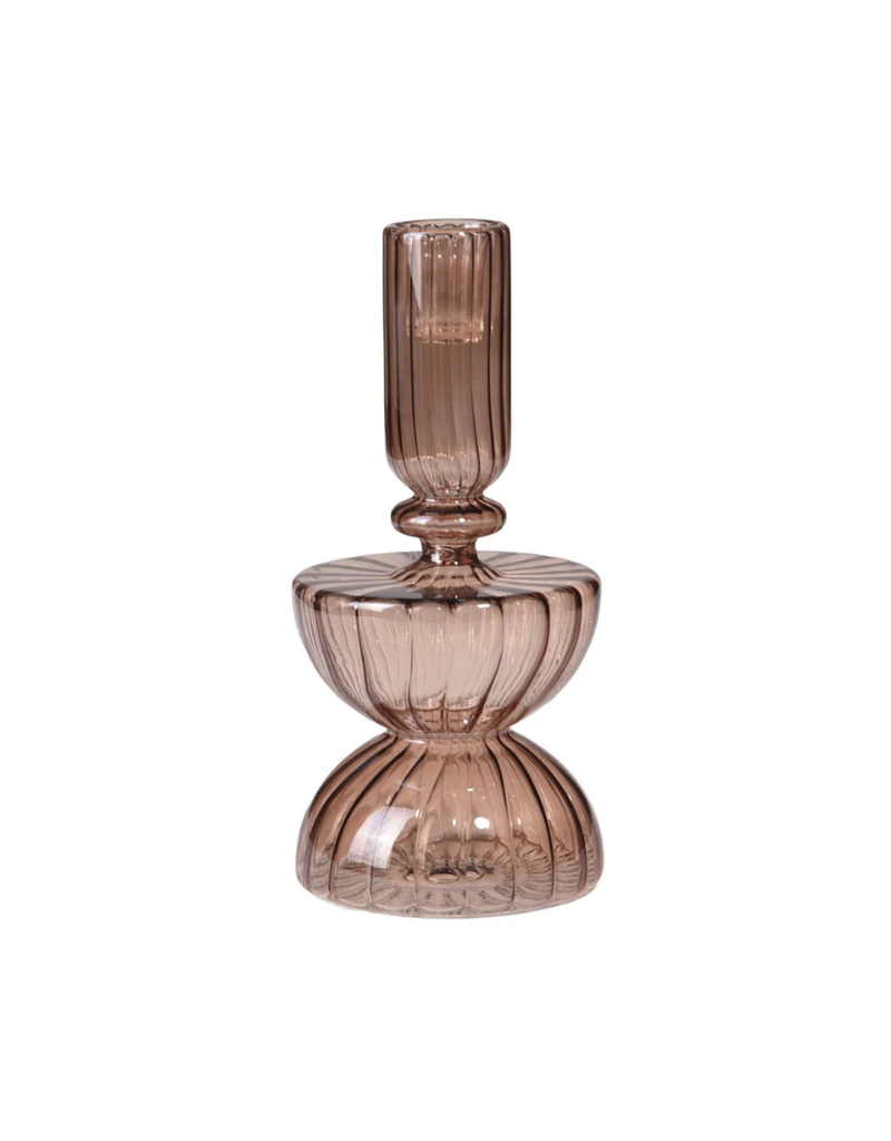 Amber Ribbed Free Form Candle Holder