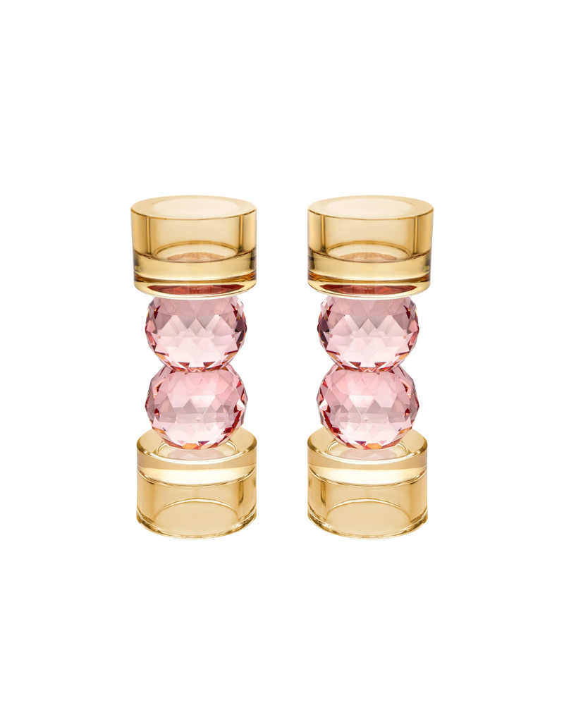 Set of 2 Tealight Holders with Pink Ball Detail