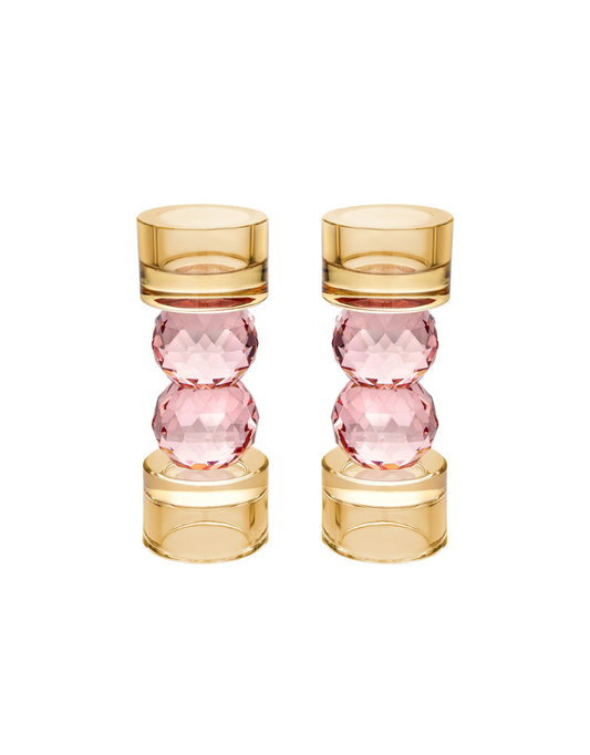 Set of 2 Candle Holders with Pink Ball Detail