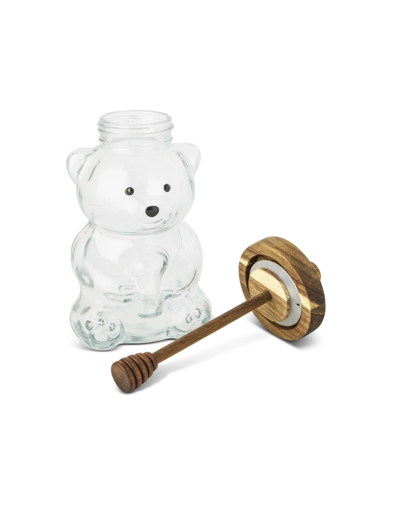 Bear Honey Jar with Acacia Dipper Lid
