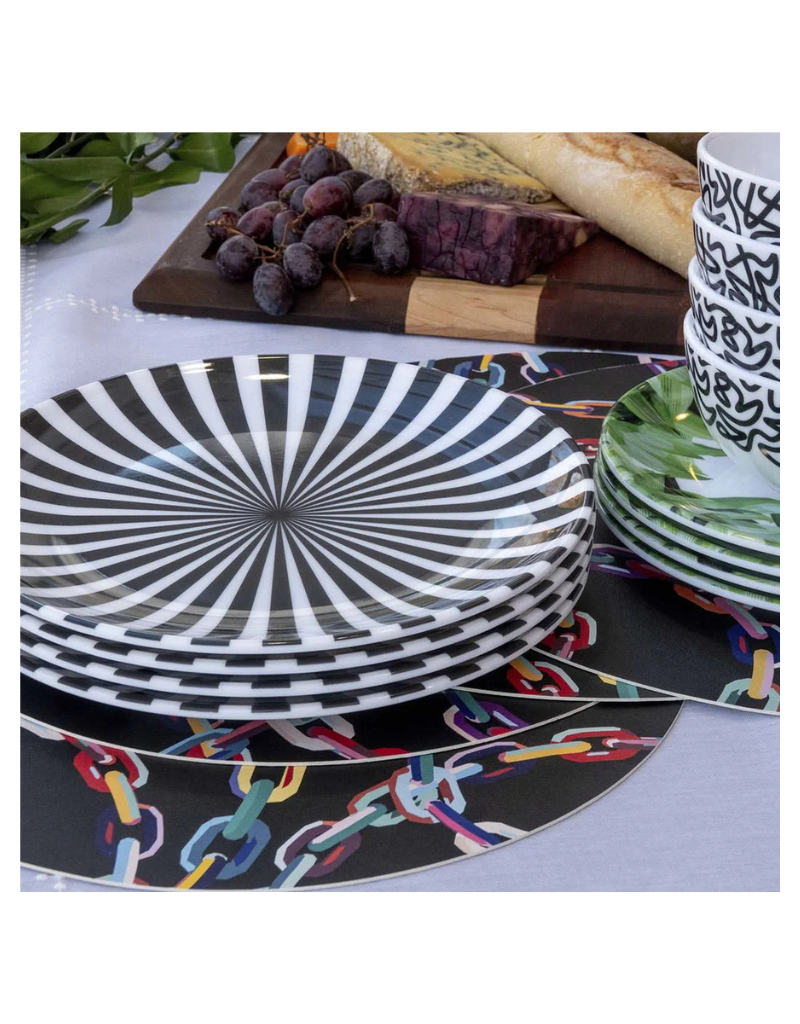 Elizabeth Sutton Collection: Black & White Starburst 12pc Melamine Dinnerware Set