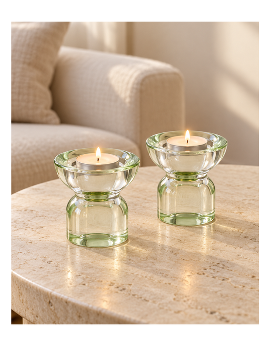 Clear & Green Serenity Two Tone Candle Holder/Tealight Set
