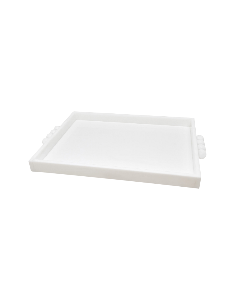 White Acrylic Rectangular Tray with Bubble Handles