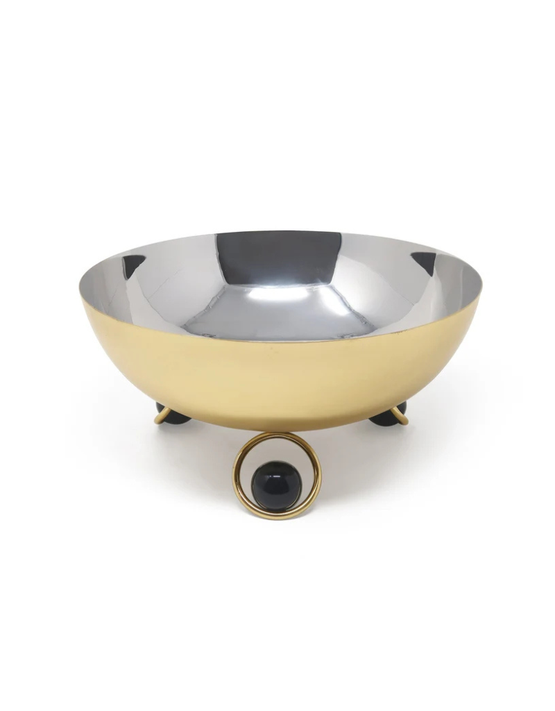 Large Gold Bowl with Black Ball Legs
