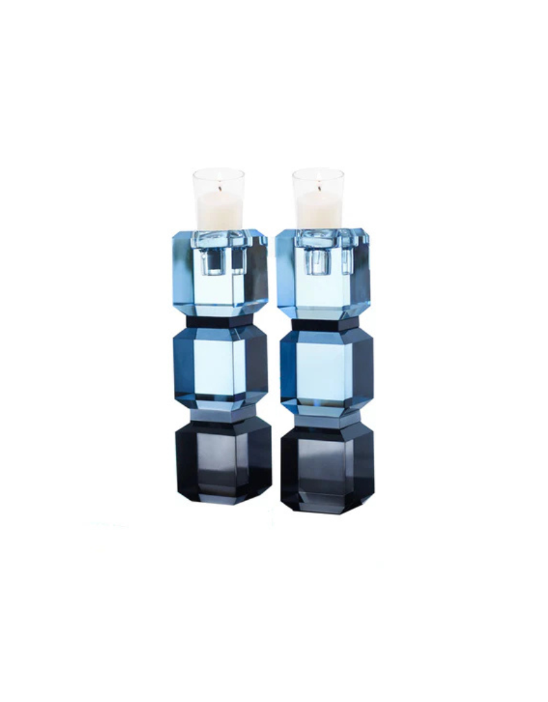 Slate Blue Block Candlesticks