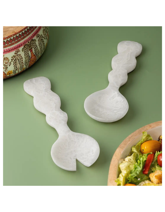White Resin Salad Server Set