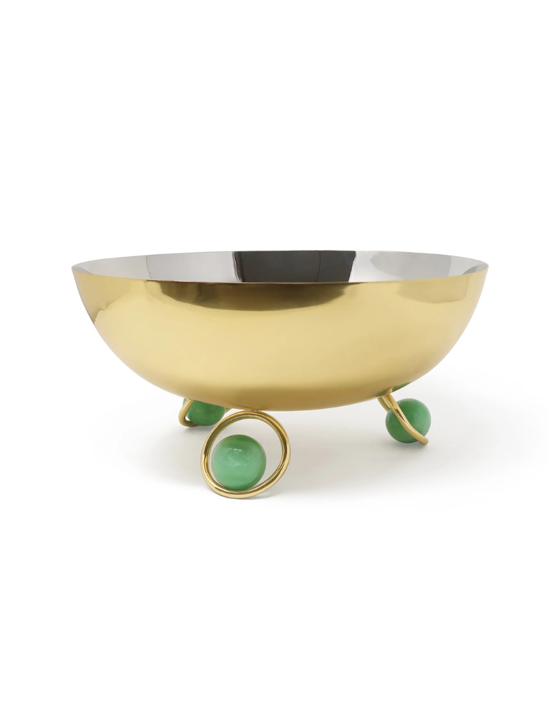 Large Gold Bowl with Green Dome Legs