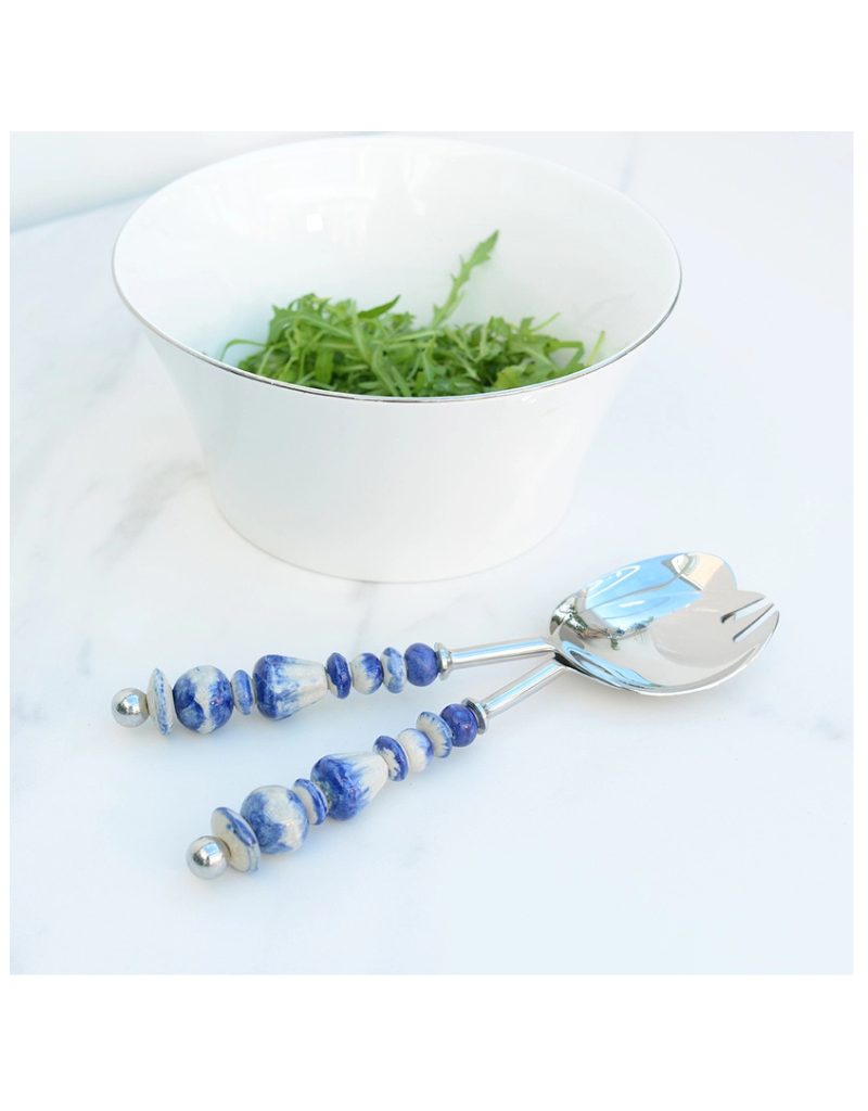 Blue Artisan Ceramic Salad Server Set