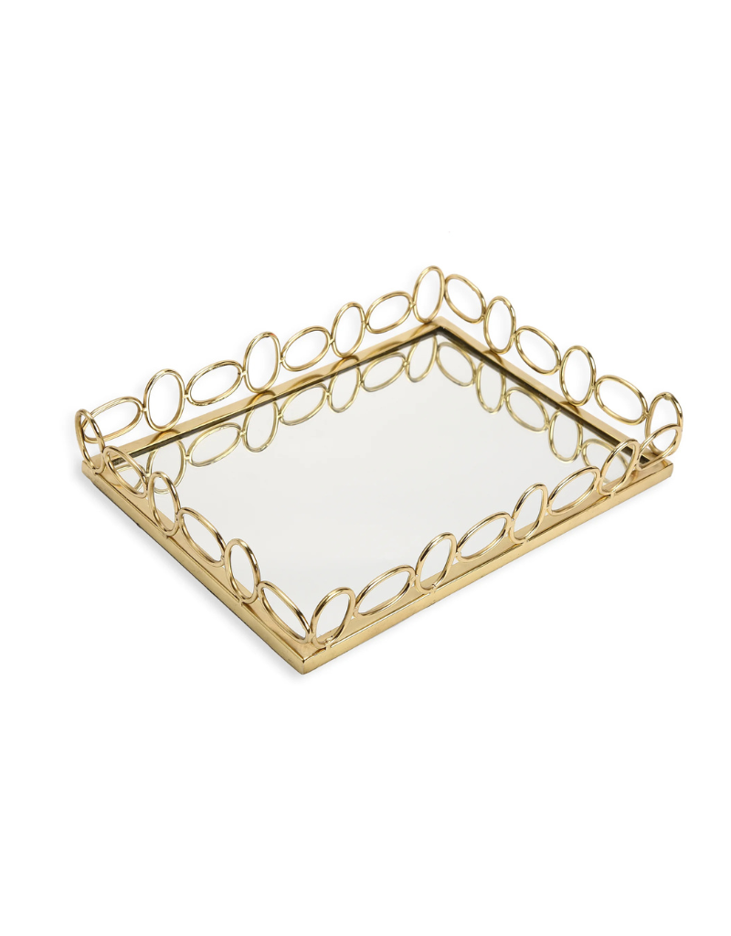 Oblong Mirror Tray with Circular Gold Design