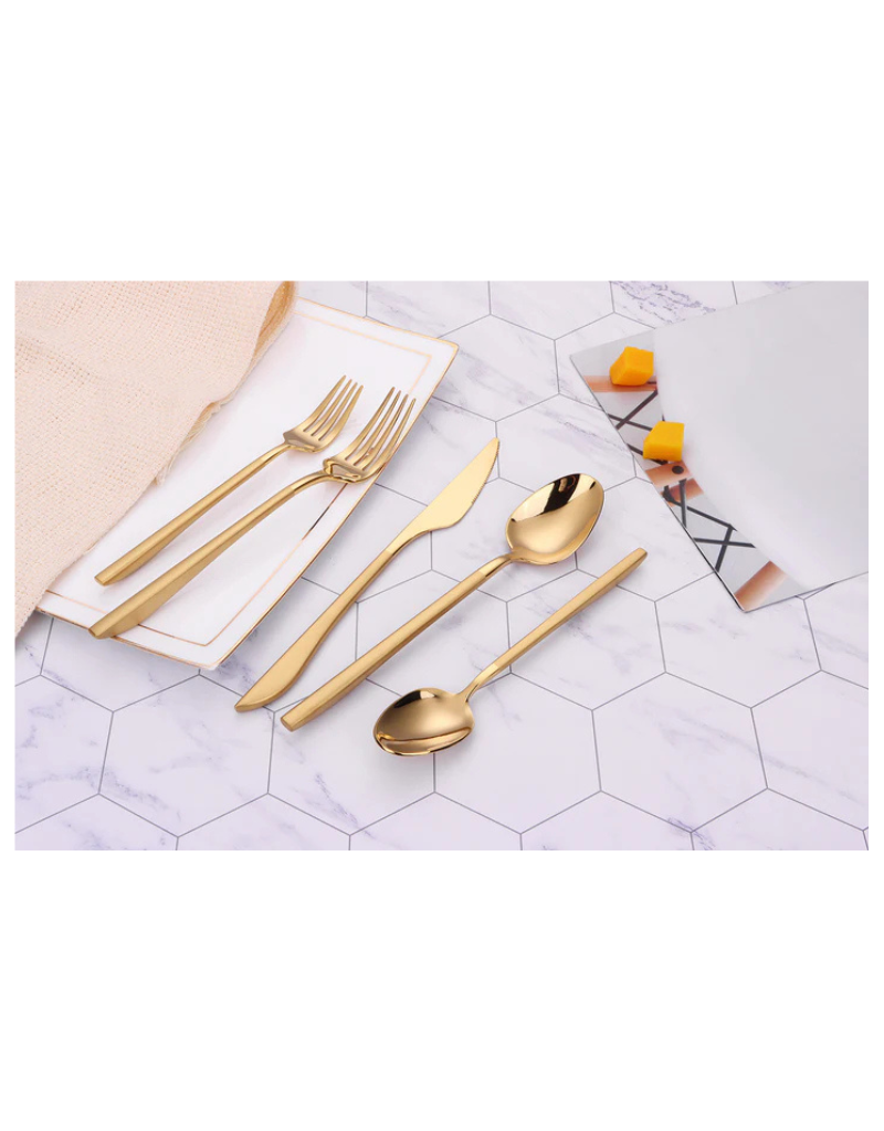 Crownex Matte Gold Handle 20 Piece Flatware Set