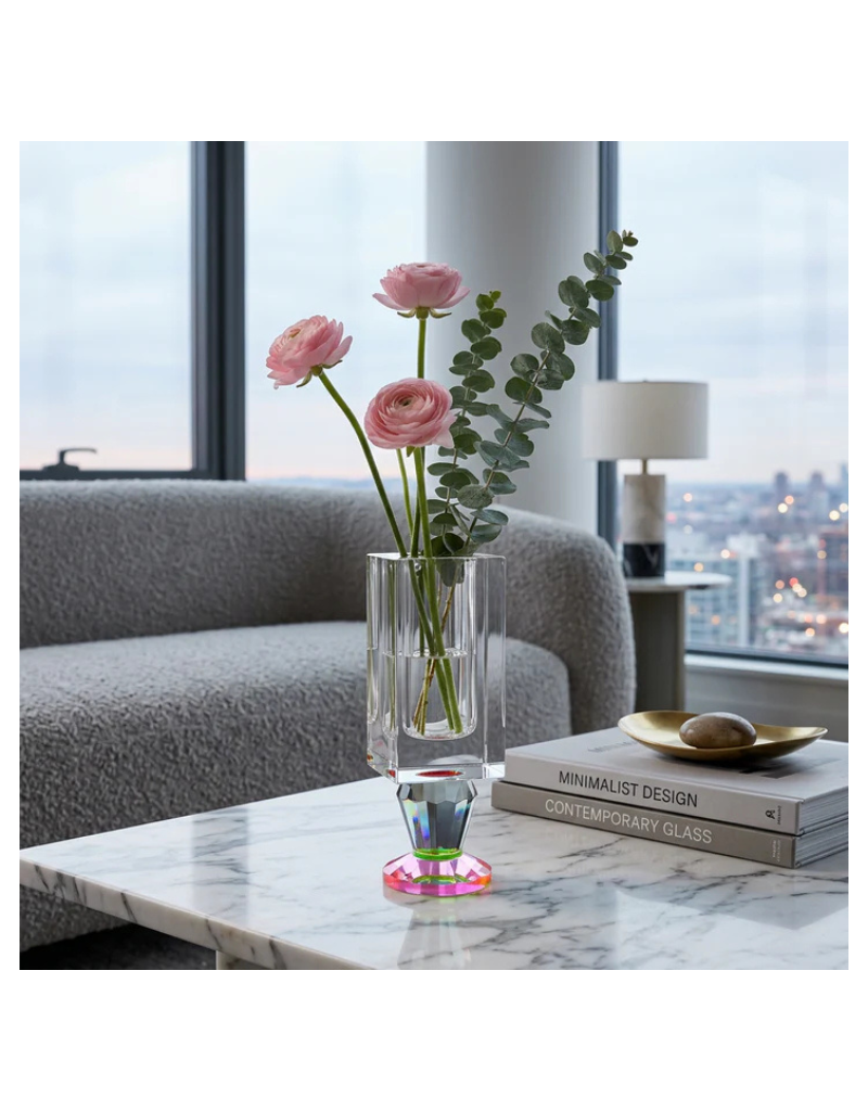 Crystal Vase with Pink and Smoke Color Base