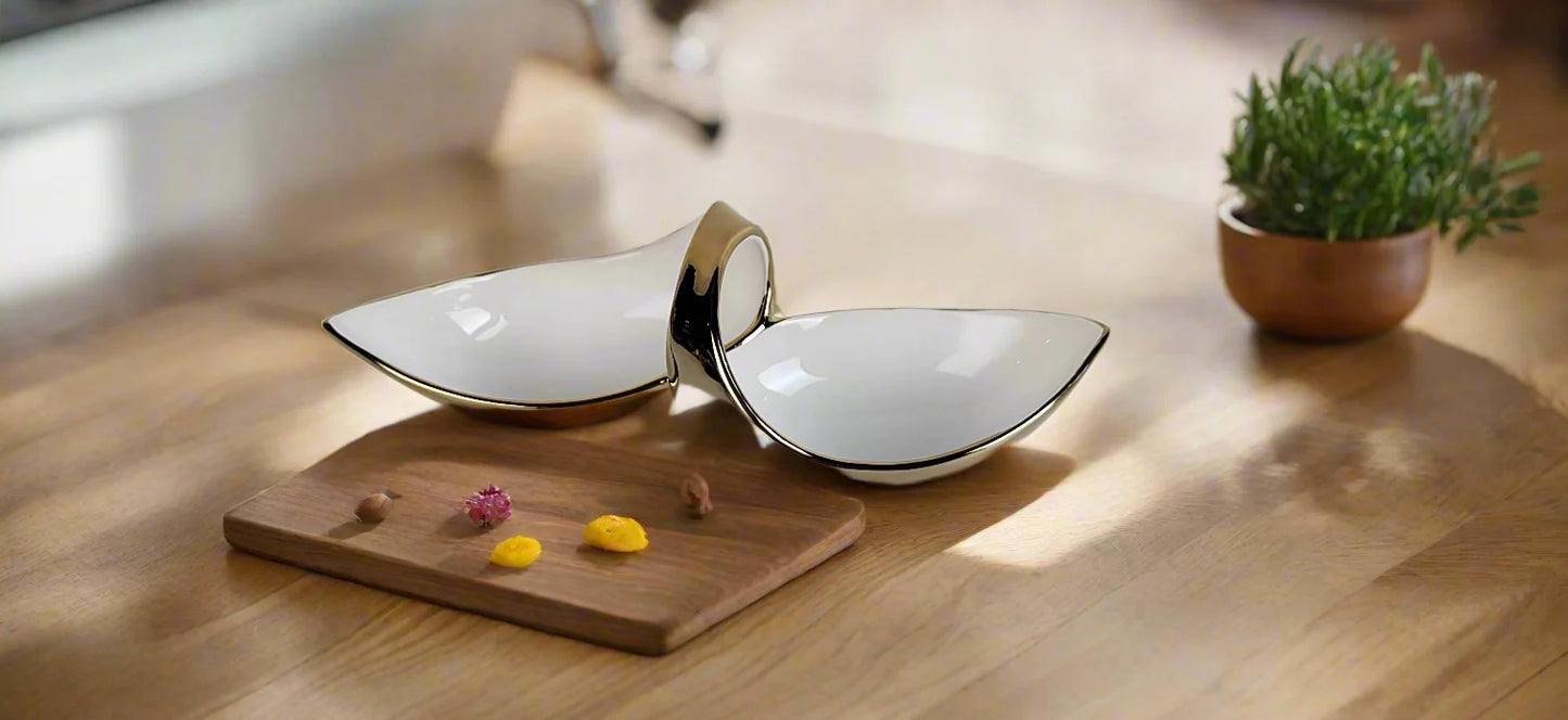 Gold & White Double Snack Bowl