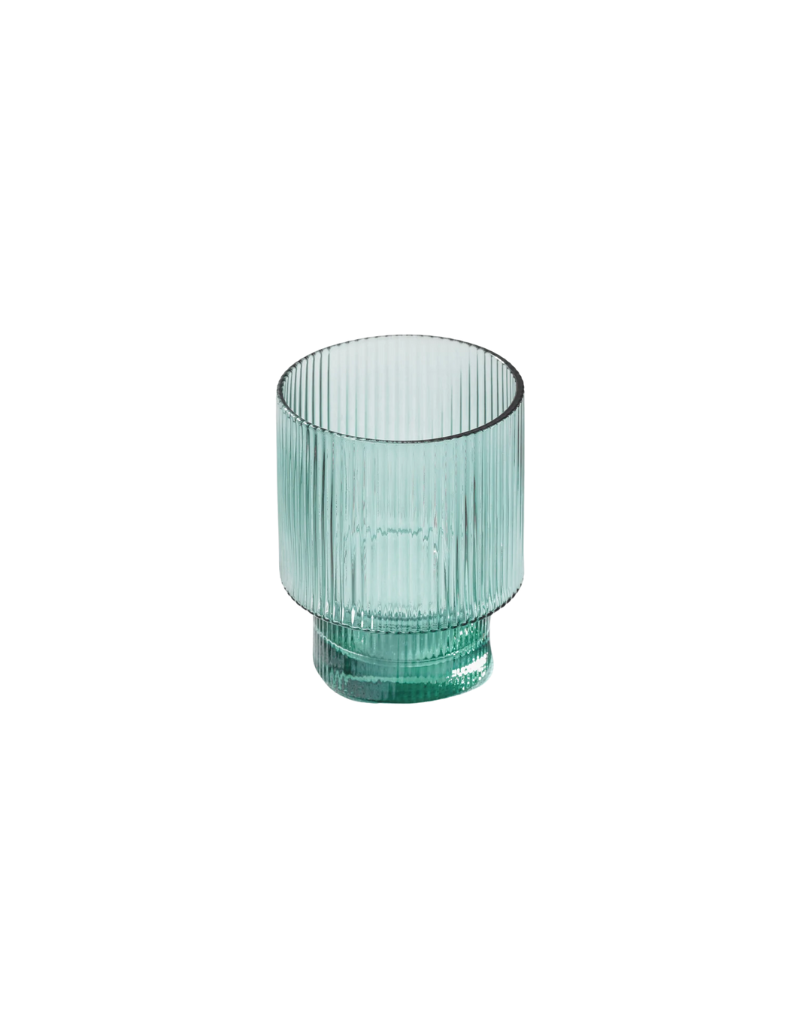 Vikko Green Malibu Ribbed Rocks Glasses 11 Oz