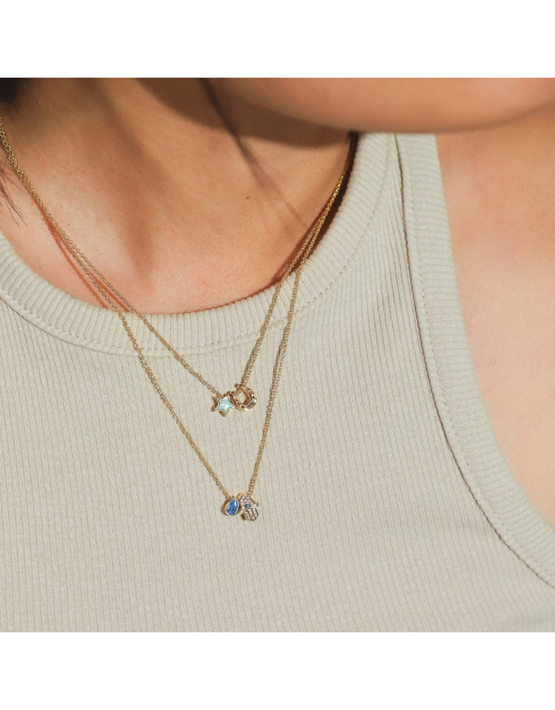 Hamsa and Pear Shaped Stone Gold Necklace