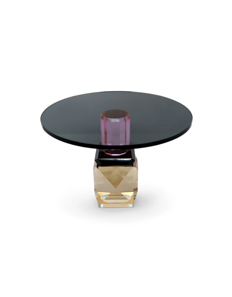 Crystal Cake Plate Black with Amber/Pink Base