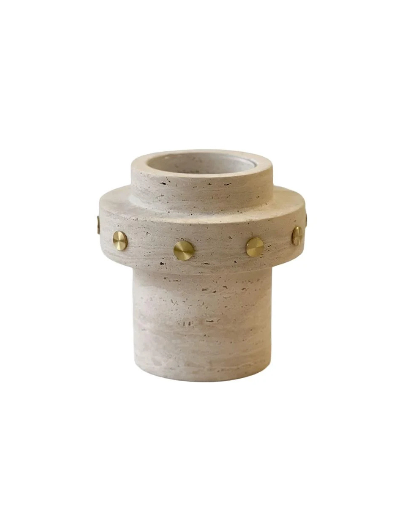 Travertine Vase with Gold Studs