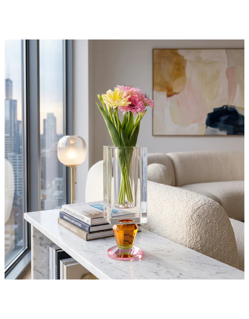 Crystal Vase with Pink and Amber Color Base