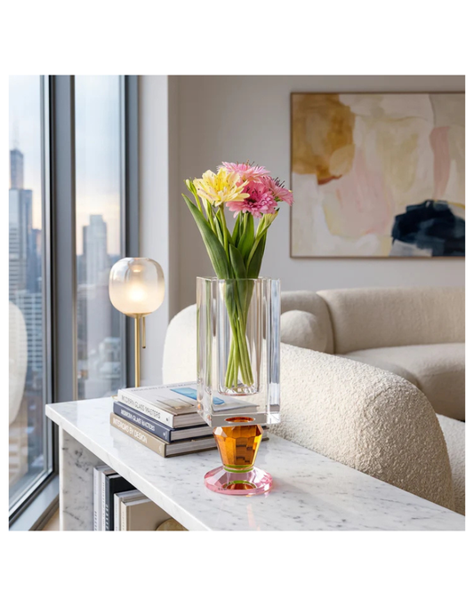 Crystal Vase with Pink and Amber Color Base