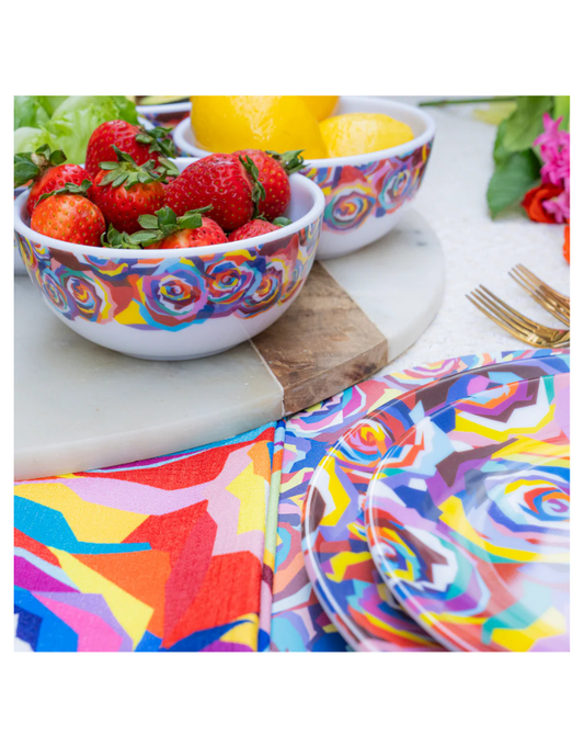 Elizabeth Sutton Collection: Multicolored Roses 12pc Melamine Dinnerware Set