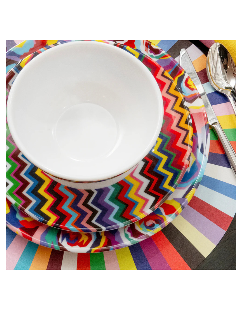 Elizabeth Sutton Collection: Multicolored Zig Zag 12pc Melamine Dinnerware Set